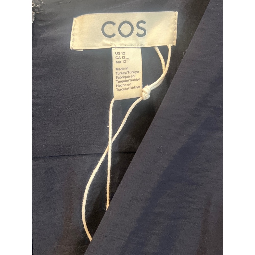 COS Navy Blue Wrap Midi Dress V Neck 3/4 Sleeve Elegant Size 12 - Picture 2 of 8